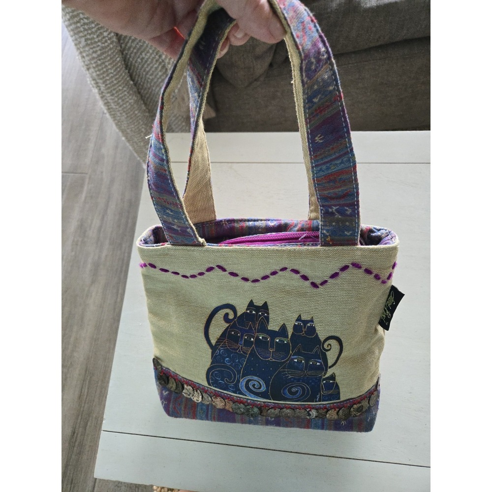 Vintage Laurel Burch Feline Cats Bag Small Hwal Hearts Embrace Spirits 9x10.5"